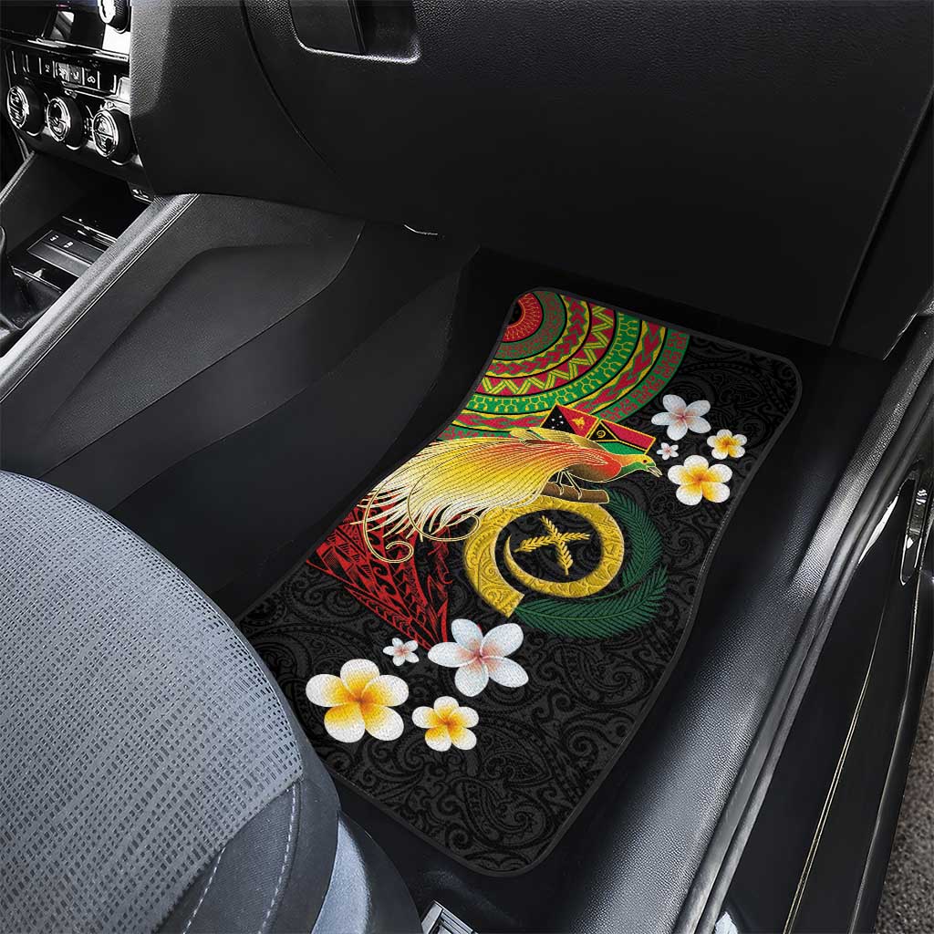 Vanuatu and Papua New Guinea Together Car Mats Bird-of-paradise and Pig Tusk Melanesian Pattern