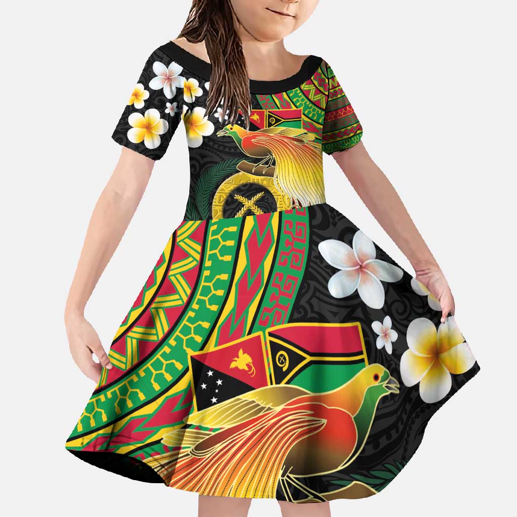 Vanuatu and Papua New Guinea Together Family Matching Long Sleeve Bodycon Dress and Hawaiian Shirt Bird-of-paradise and Pig Tusk Melanesian Pattern