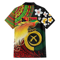 Vanuatu and Papua New Guinea Together Family Matching Off The Shoulder Long Sleeve Dress and Hawaiian Shirt Bird-of-paradise and Pig Tusk Melanesian Pattern
