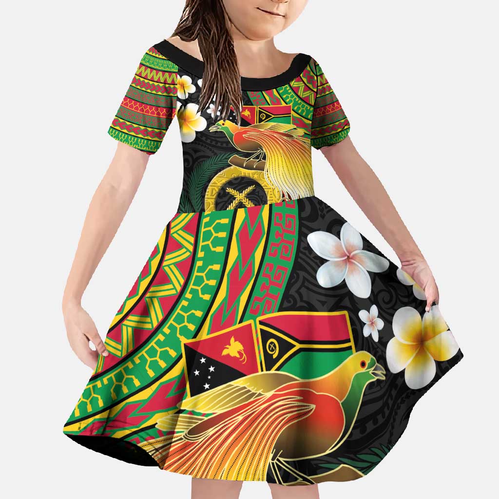 Vanuatu and Papua New Guinea Together Family Matching Off Shoulder Maxi Dress and Hawaiian Shirt Bird-of-paradise and Pig Tusk Melanesian Pattern
