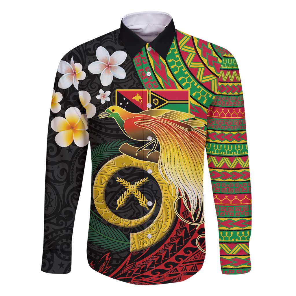 Vanuatu and Papua New Guinea Together Family Matching Off Shoulder Maxi Dress and Hawaiian Shirt Bird-of-paradise and Pig Tusk Melanesian Pattern