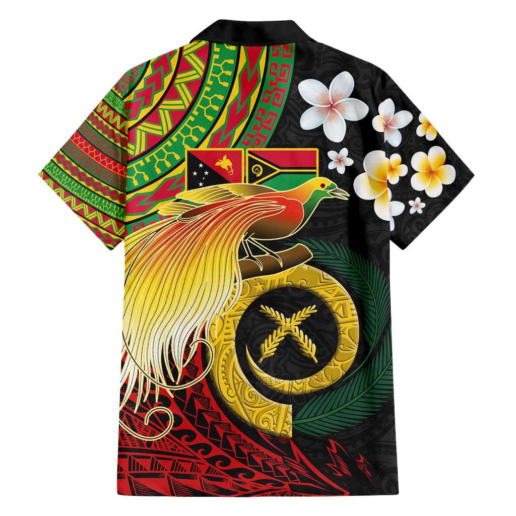 Vanuatu and Papua New Guinea Together Family Matching Off Shoulder Short Dress and Hawaiian Shirt Bird-of-paradise and Pig Tusk Melanesian Pattern