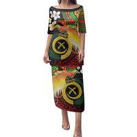 Vanuatu and Papua New Guinea Together Family Matching Puletasi and Hawaiian Shirt Bird-of-paradise and Pig Tusk Melanesian Pattern