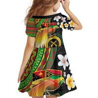 Vanuatu and Papua New Guinea Together Family Matching Short Sleeve Bodycon Dress and Hawaiian Shirt Bird-of-paradise and Pig Tusk Melanesian Pattern