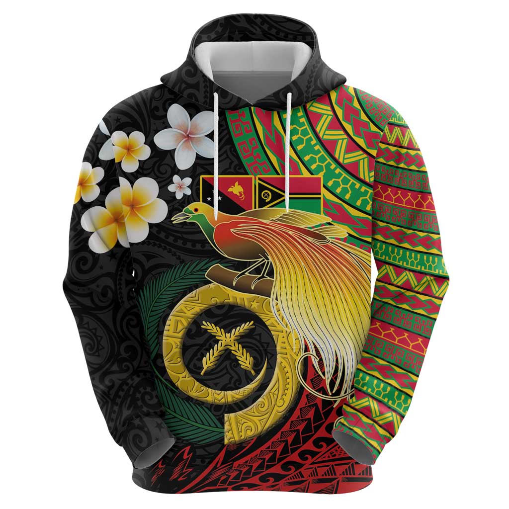 Vanuatu and Papua New Guinea Together Hoodie Bird-of-paradise and Pig Tusk Melanesian Pattern