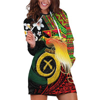 Vanuatu and Papua New Guinea Together Hoodie Dress Bird-of-paradise and Pig Tusk Melanesian Pattern