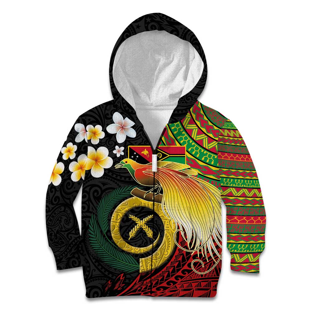 Vanuatu and Papua New Guinea Together Kid Hoodie Bird-of-paradise and Pig Tusk Melanesian Pattern
