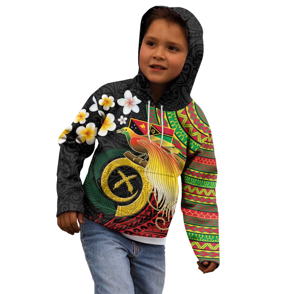Vanuatu and Papua New Guinea Together Kid Hoodie Bird-of-paradise and Pig Tusk Melanesian Pattern
