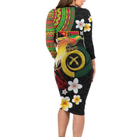 Vanuatu and Papua New Guinea Together Long Sleeve Bodycon Dress Bird-of-paradise and Pig Tusk Melanesian Pattern