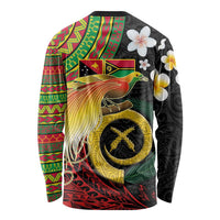 Vanuatu and Papua New Guinea Together Long Sleeve Shirt Bird-of-paradise and Pig Tusk Melanesian Pattern