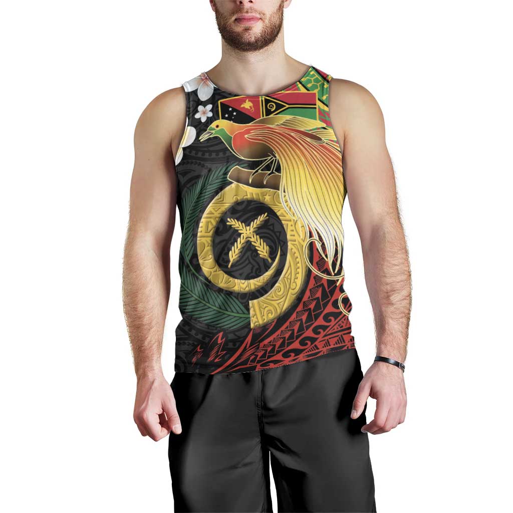 Vanuatu and Papua New Guinea Together Men Tank Top Bird-of-paradise and Pig Tusk Melanesian Pattern