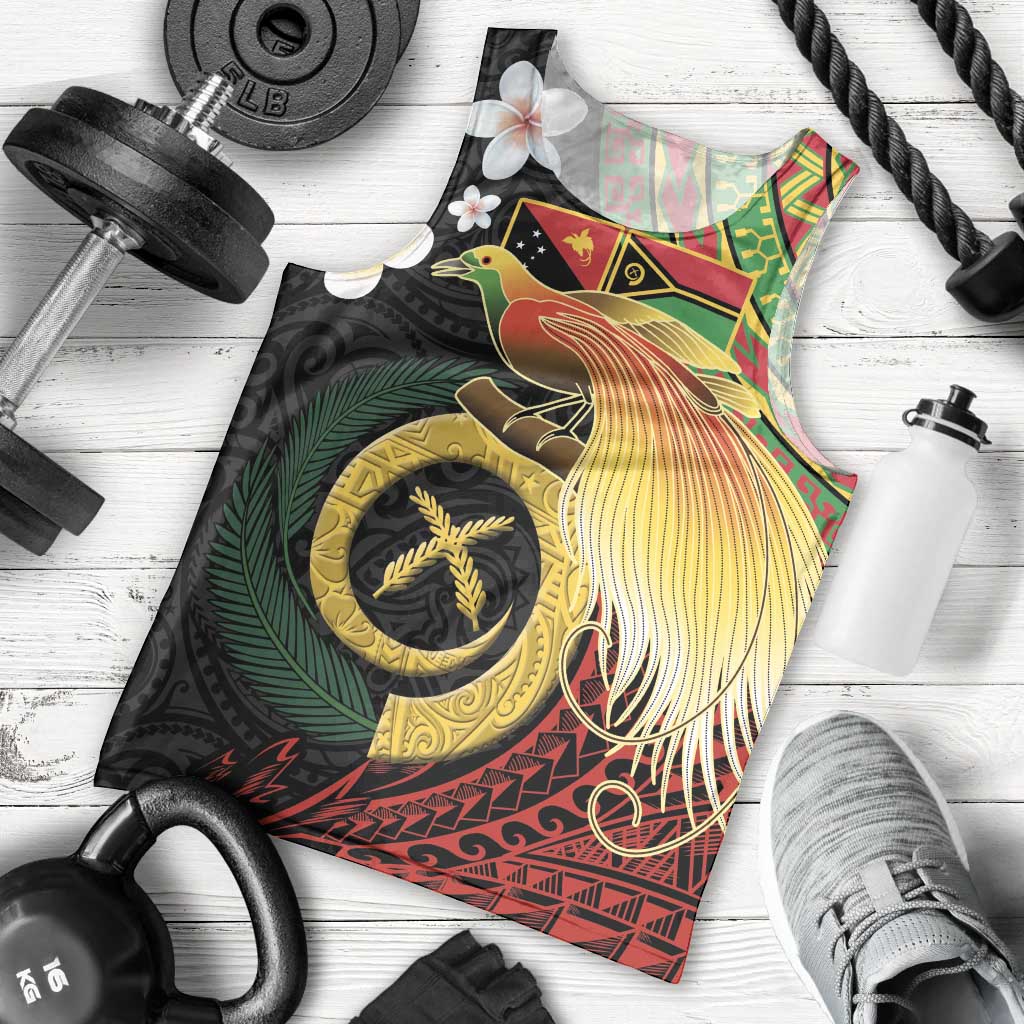 Vanuatu and Papua New Guinea Together Men Tank Top Bird-of-paradise and Pig Tusk Melanesian Pattern