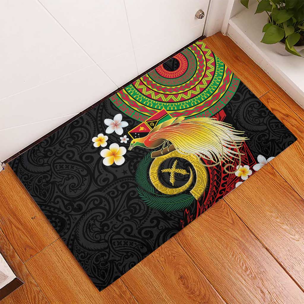 Vanuatu and Papua New Guinea Together Rubber Doormat Bird-of-paradise and Pig Tusk Melanesian Pattern