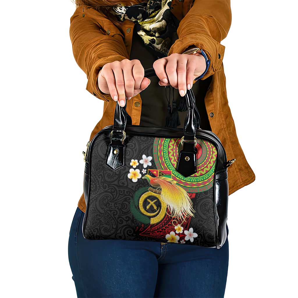 Vanuatu and Papua New Guinea Together Shoulder Handbag Bird-of-paradise and Pig Tusk Melanesian Pattern