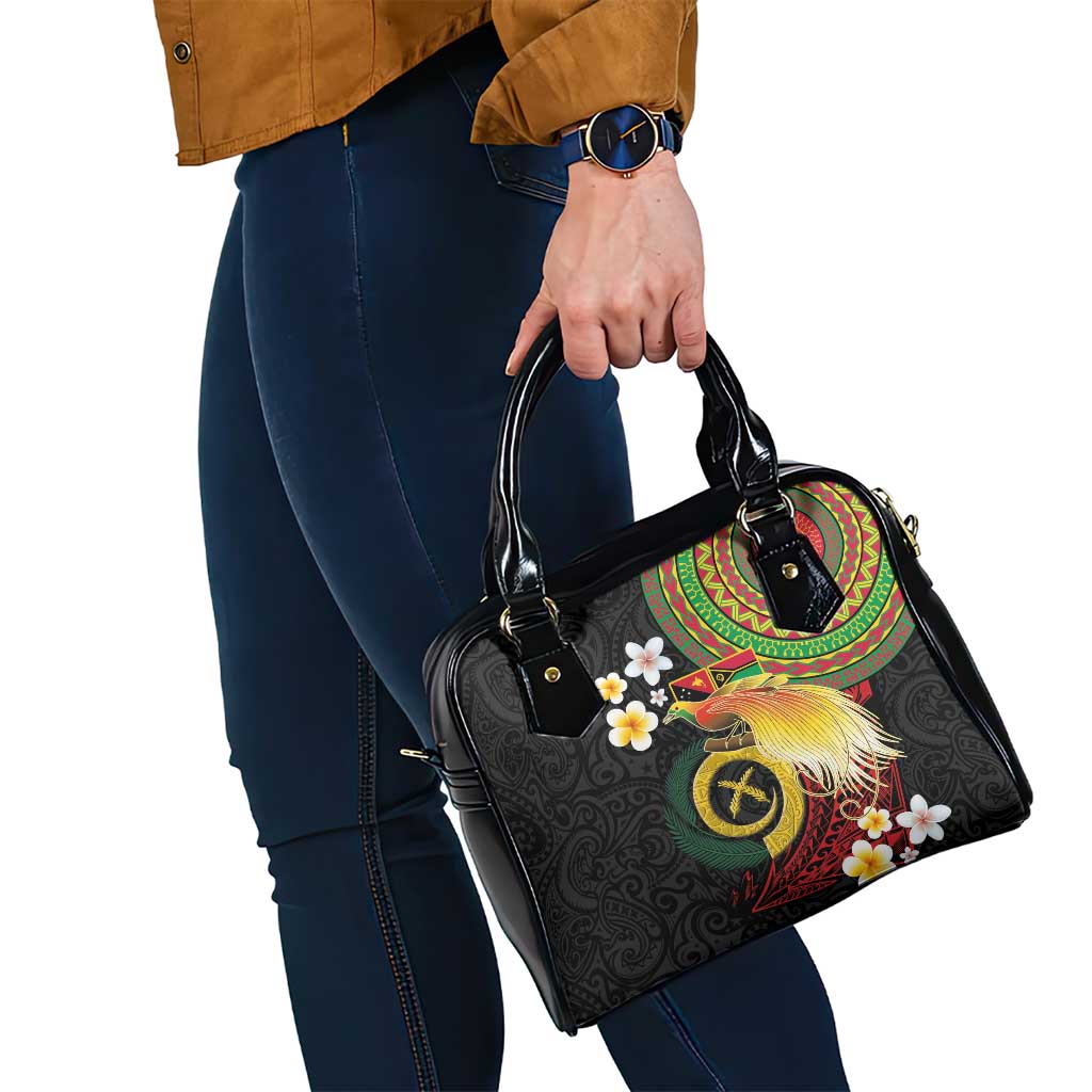 Vanuatu and Papua New Guinea Together Shoulder Handbag Bird-of-paradise and Pig Tusk Melanesian Pattern