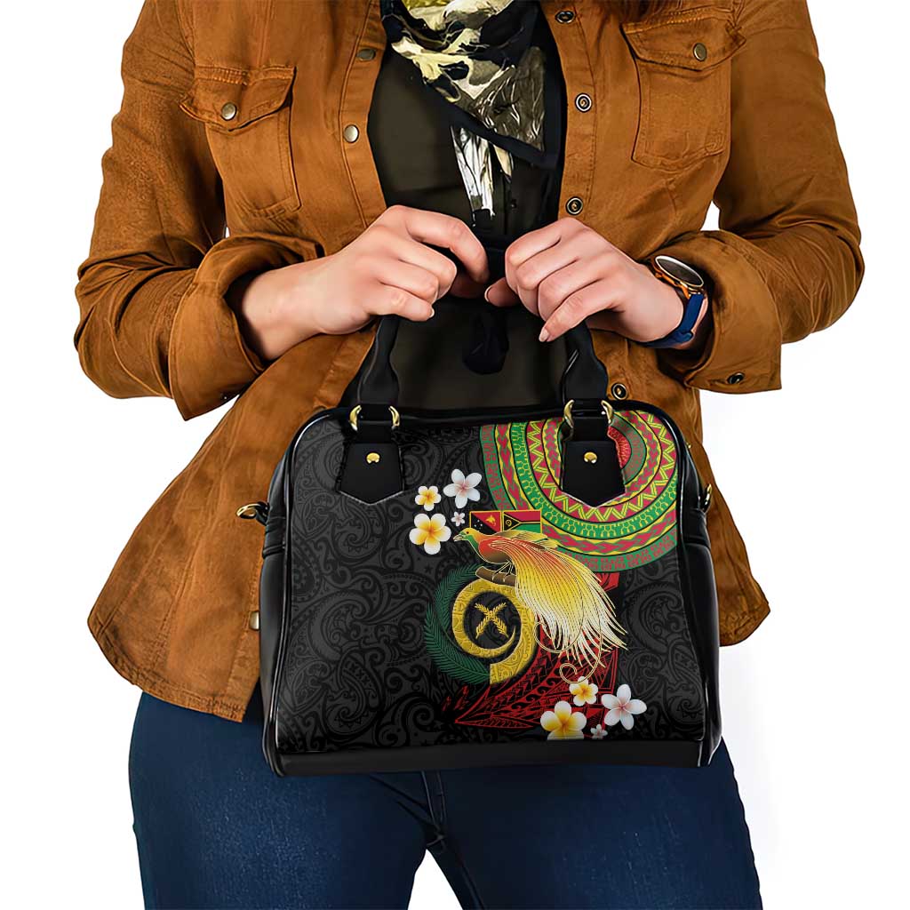 Vanuatu and Papua New Guinea Together Shoulder Handbag Bird-of-paradise and Pig Tusk Melanesian Pattern