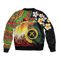 Vanuatu and Papua New Guinea Together Sleeve Zip Bomber Jacket Bird-of-paradise and Pig Tusk Melanesian Pattern
