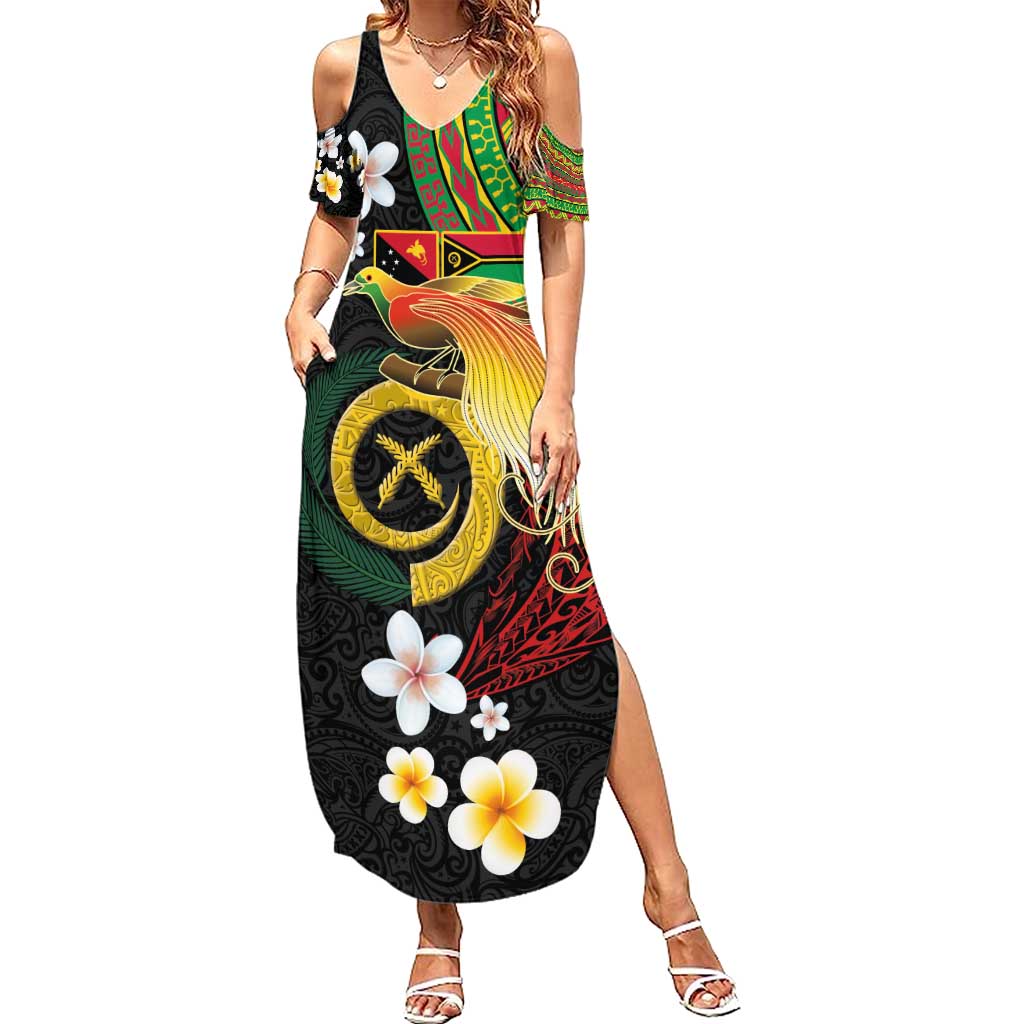 Vanuatu and Papua New Guinea Together Summer Maxi Dress Bird-of-paradise and Pig Tusk Melanesian Pattern
