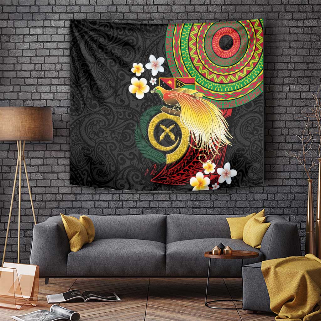 Vanuatu and Papua New Guinea Together Tapestry Bird-of-paradise and Pig Tusk Melanesian Pattern