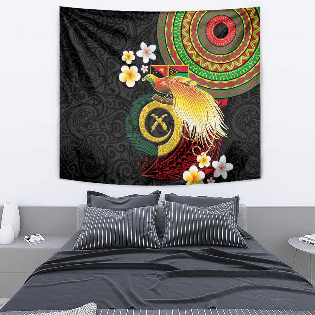 Vanuatu and Papua New Guinea Together Tapestry Bird-of-paradise and Pig Tusk Melanesian Pattern