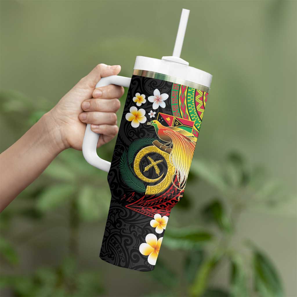 Vanuatu and Papua New Guinea Together Tumbler With Handle Bird-of-paradise and Pig Tusk Melanesian Pattern