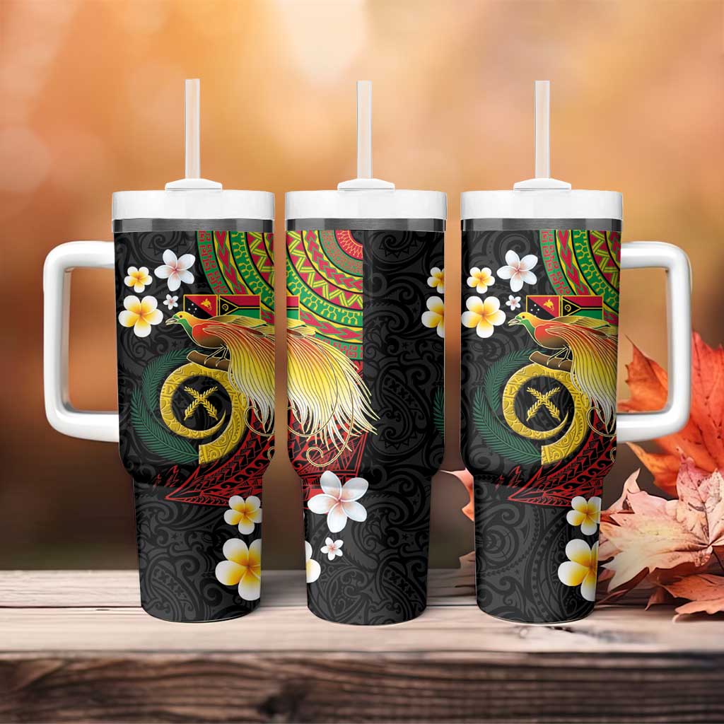 Vanuatu and Papua New Guinea Together Tumbler With Handle Bird-of-paradise and Pig Tusk Melanesian Pattern