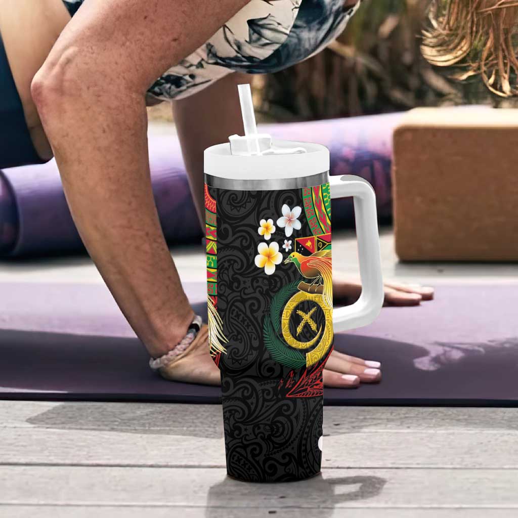 Vanuatu and Papua New Guinea Together Tumbler With Handle Bird-of-paradise and Pig Tusk Melanesian Pattern