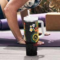 Vanuatu and Papua New Guinea Together Tumbler With Handle Bird-of-paradise and Pig Tusk Melanesian Pattern