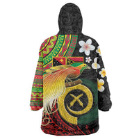 Vanuatu and Papua New Guinea Together Wearable Blanket Hoodie Bird-of-paradise and Pig Tusk Melanesian Pattern