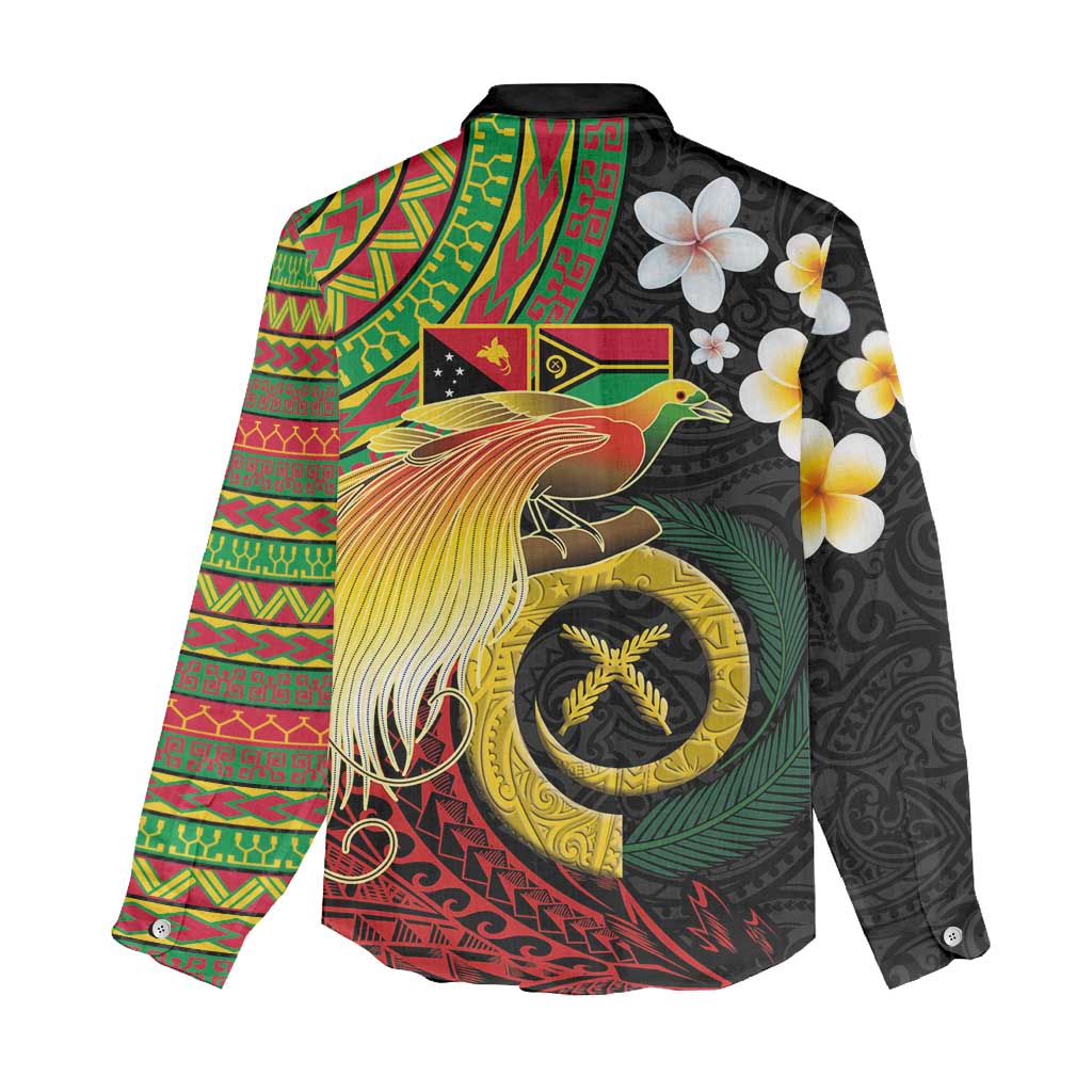 Vanuatu and Papua New Guinea Together Women Casual Shirt Bird-of-paradise and Pig Tusk Melanesian Pattern