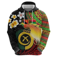 Vanuatu and Papua New Guinea Together Zip Hoodie Bird-of-paradise and Pig Tusk Melanesian Pattern