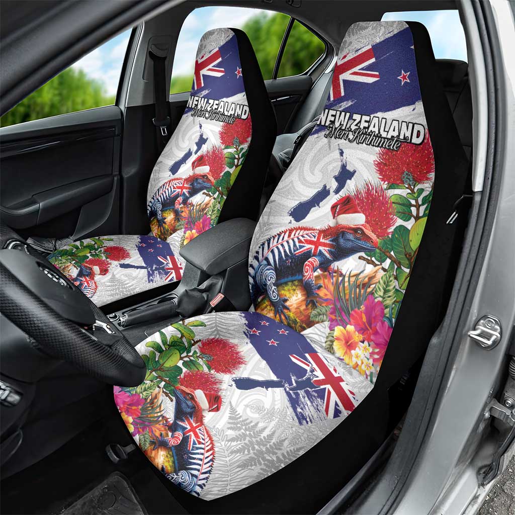 New Zealand Christmas Car Seat Cover Meri Kirihimete-Tuatara and Pohutukawa White Color