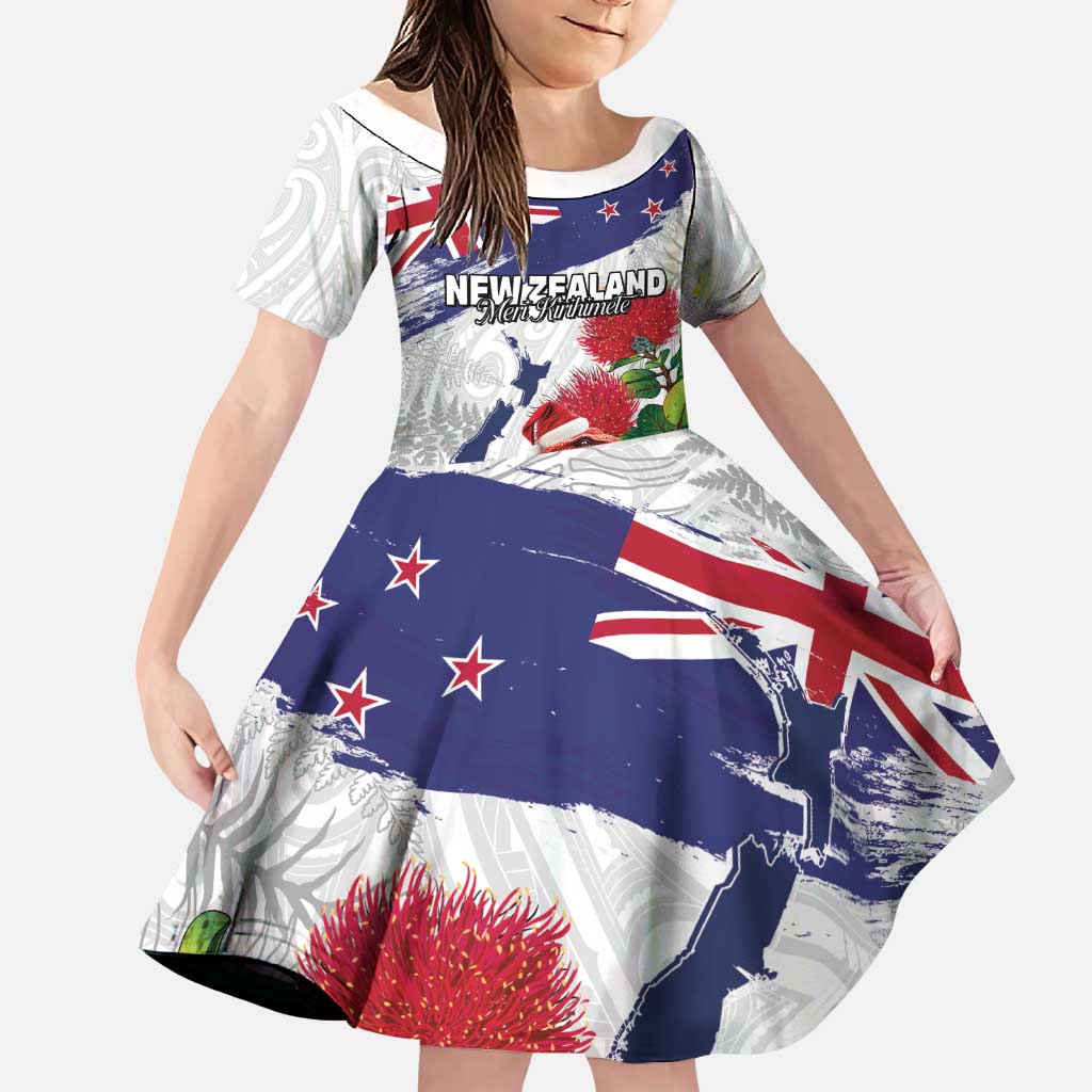 New Zealand Christmas Family Matching Puletasi and Hawaiian Shirt Meri Kirihimete-Tuatara and Pohutukawa White Color