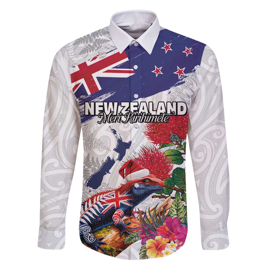 New Zealand Christmas Family Matching Puletasi and Hawaiian Shirt Meri Kirihimete-Tuatara and Pohutukawa White Color