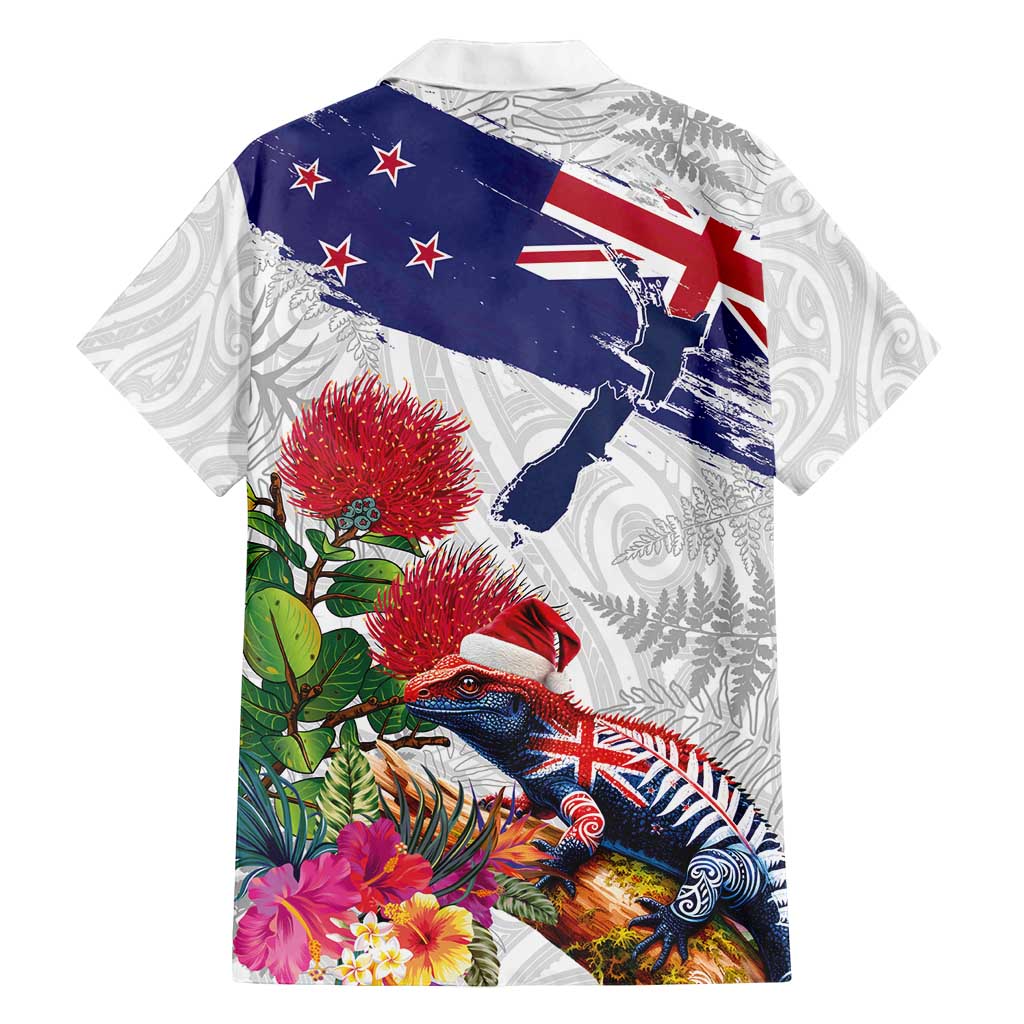 New Zealand Christmas Family Matching Summer Maxi Dress and Hawaiian Shirt Meri Kirihimete-Tuatara and Pohutukawa White Color