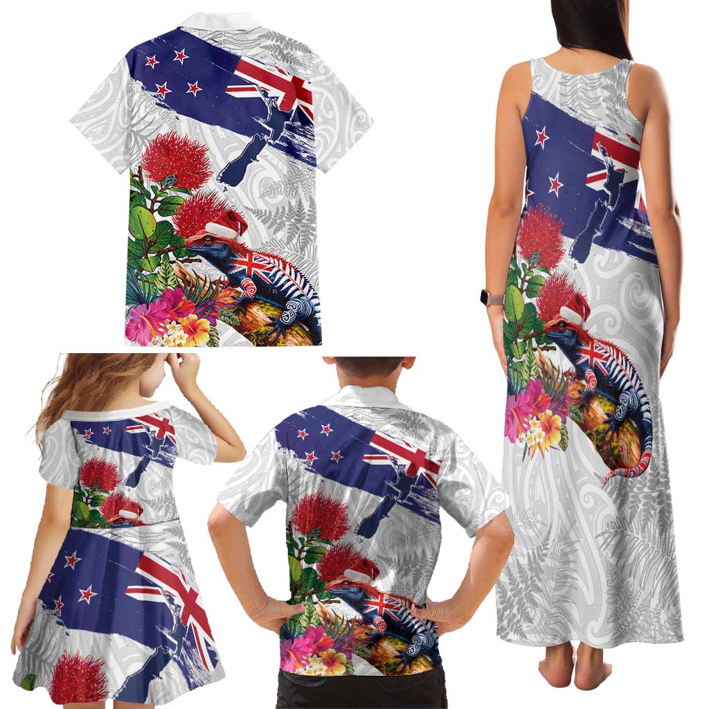 New Zealand Christmas Family Matching Tank Maxi Dress and Hawaiian Shirt Meri Kirihimete-Tuatara and Pohutukawa White Color