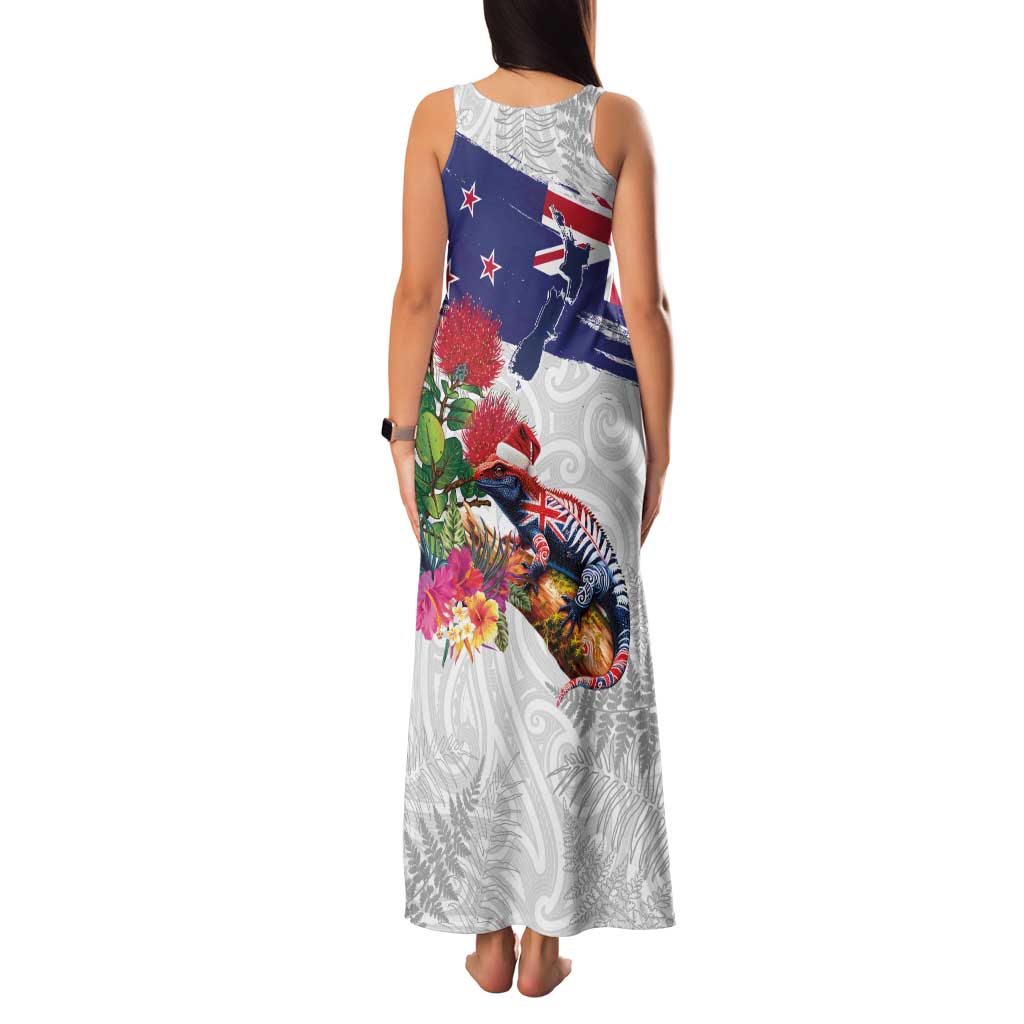 New Zealand Christmas Family Matching Tank Maxi Dress and Hawaiian Shirt Meri Kirihimete-Tuatara and Pohutukawa White Color