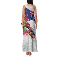 New Zealand Christmas Family Matching Tank Maxi Dress and Hawaiian Shirt Meri Kirihimete-Tuatara and Pohutukawa White Color