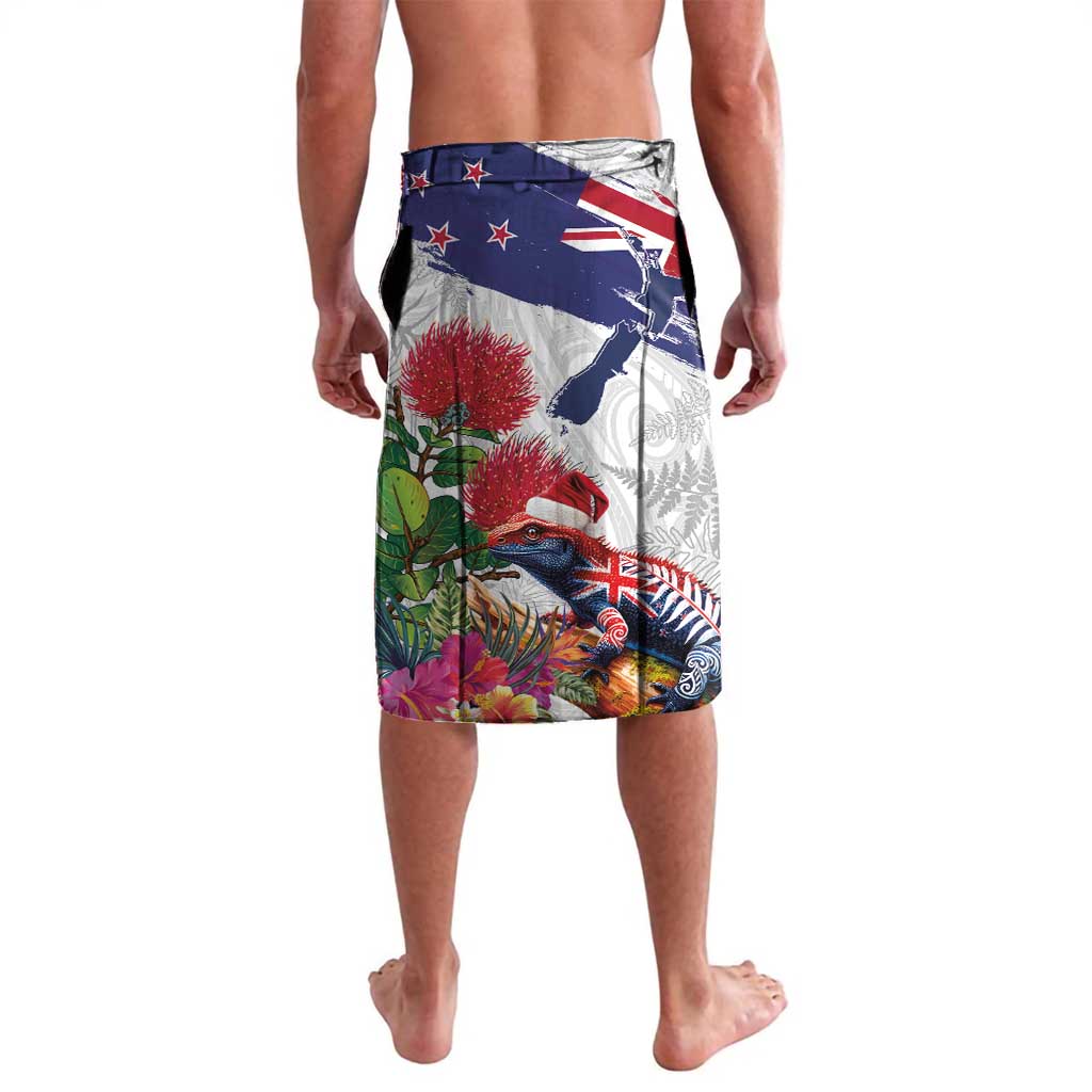 New Zealand Christmas Lavalava Meri Kirihimete-Tuatara and Pohutukawa White Color