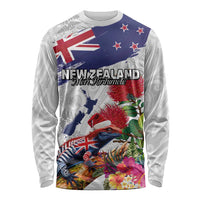 New Zealand Christmas Long Sleeve Shirt Meri Kirihimete-Tuatara and Pohutukawa White Color LT03 Unisex White - Polynesian Pride