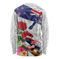 New Zealand Christmas Long Sleeve Shirt Meri Kirihimete-Tuatara and Pohutukawa White Color LT03 - Polynesian Pride