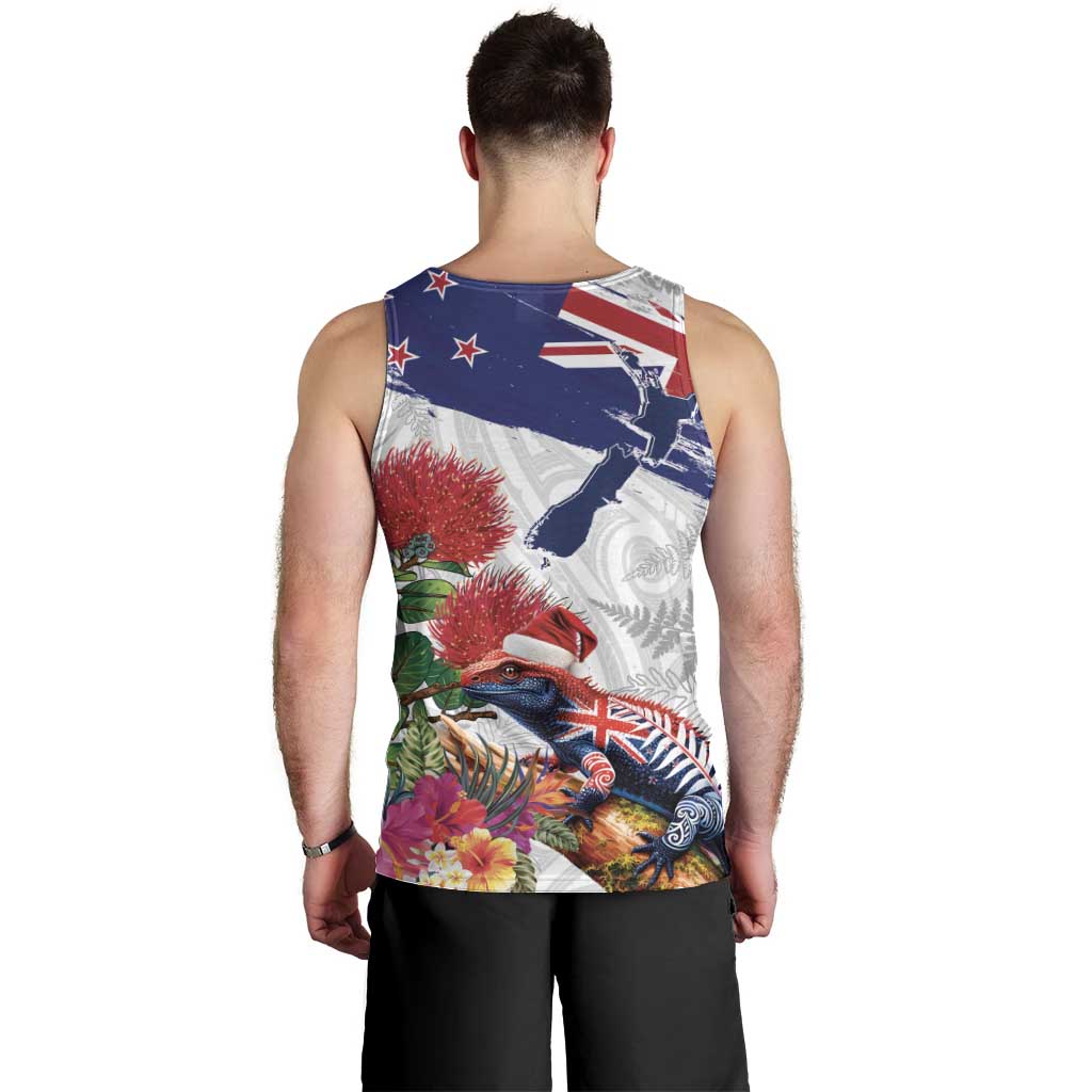 New Zealand Christmas Men Tank Top Meri Kirihimete-Tuatara and Pohutukawa White Color