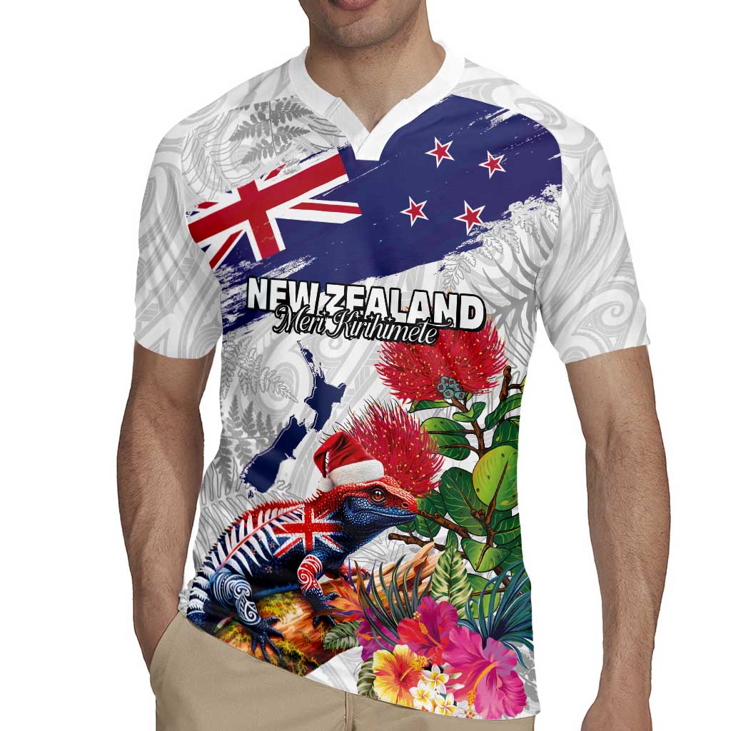 New Zealand Christmas Rugby Jersey Meri Kirihimete-Tuatara and Pohutukawa White Color