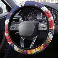 New Zealand Christmas Steering Wheel Cover Meri Kirihimete-Tuatara and Pohutukawa White Color