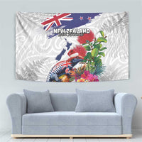 New Zealand Christmas Tapestry Meri Kirihimete-Tuatara and Pohutukawa White Color