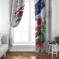 New Zealand Christmas Window Curtain Meri Kirihimete-Tuatara and Pohutukawa White Color