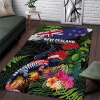 New Zealand Christmas Area Rug Meri Kirihimete-Tuatara and Pohutukawa Black Color