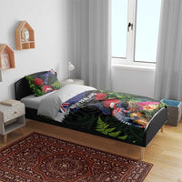 New Zealand Christmas Bedding Set Meri Kirihimete-Tuatara and Pohutukawa Black Color