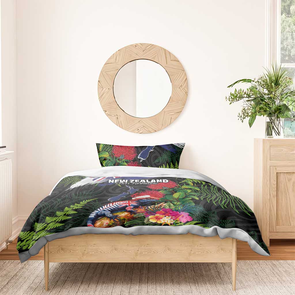 New Zealand Christmas Bedding Set Meri Kirihimete-Tuatara and Pohutukawa Black Color