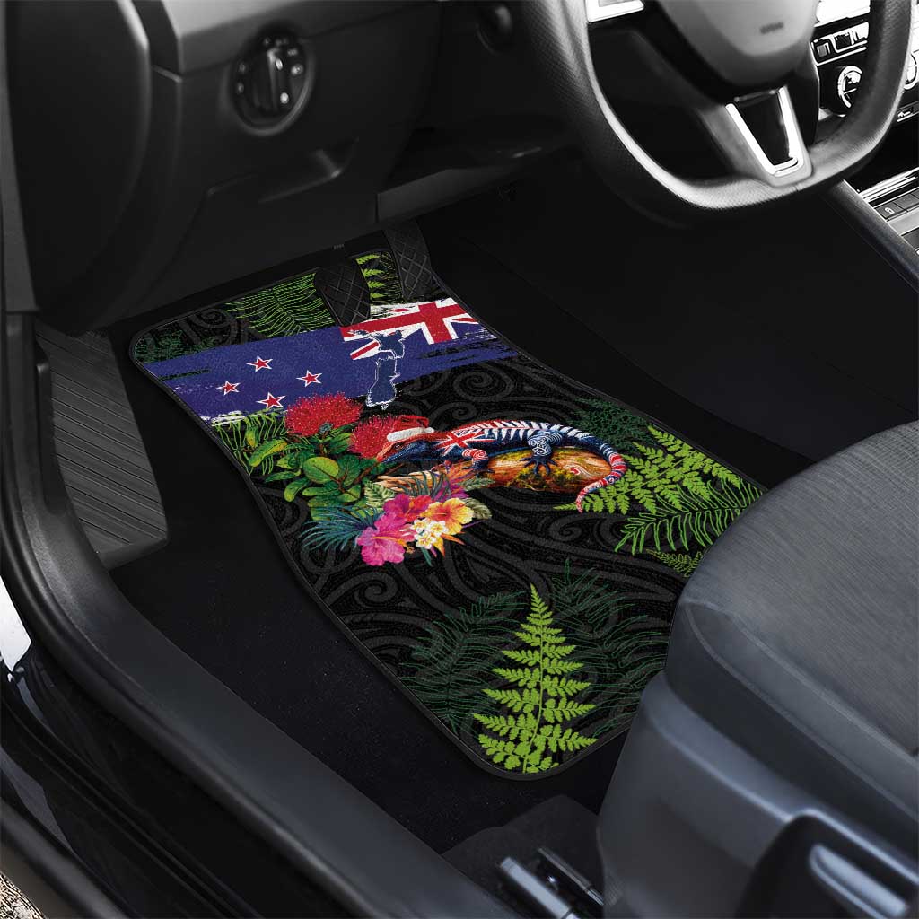 New Zealand Christmas Car Mats Meri Kirihimete-Tuatara and Pohutukawa Black Color